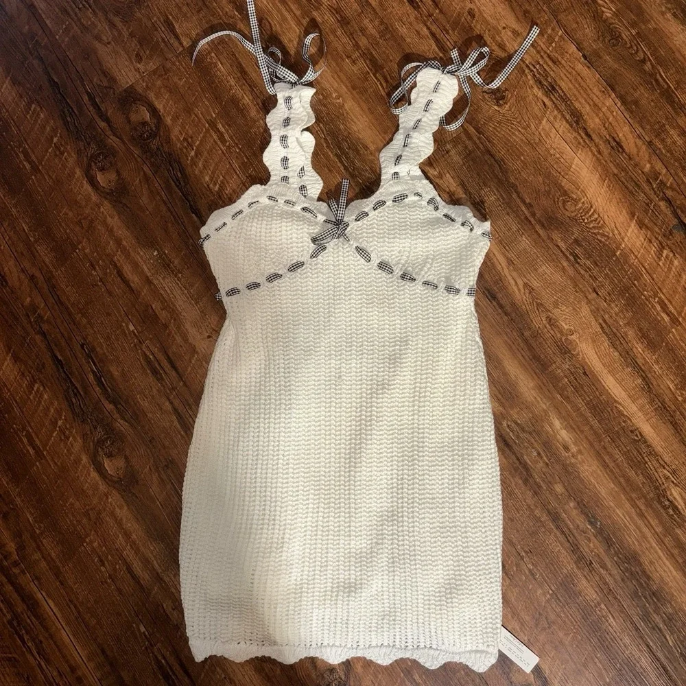 For Love & Lemons White‎ Large Becka Mini Knit Dress NEW $198 Boho